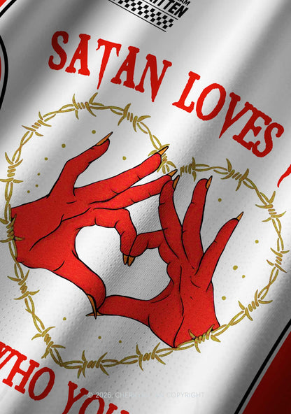 Halloween Satan Loves You Heart Y2K Football Jersey Shirts Cherrykitten