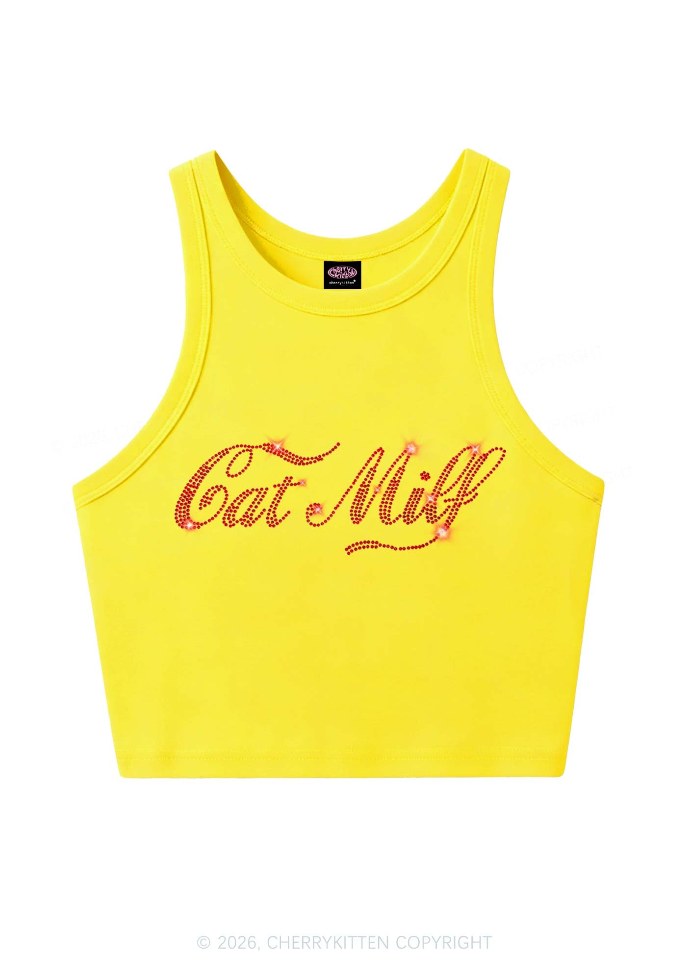 Rhinestone Cat Mxxf Y2K Crop Tank Top Cherrykitten