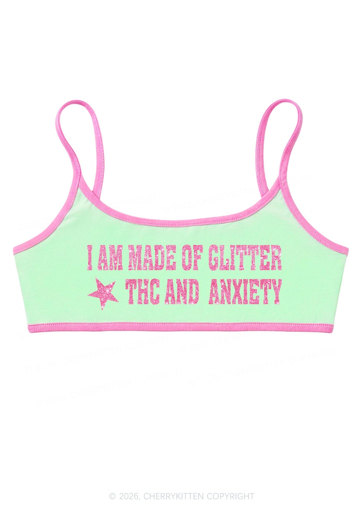 Made Of Glitter Thc Anxiety Y2K Super Crop Cami Cherrykitten