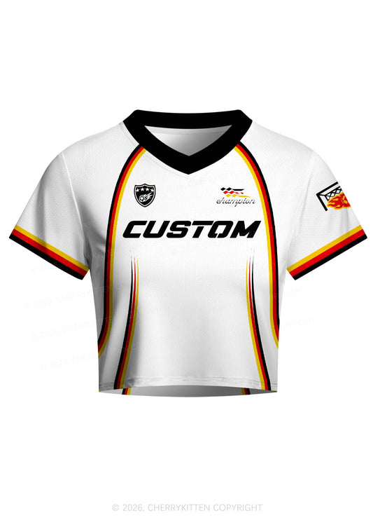 White Custom Text Y2K Crop Football Jersey Shirts Cherrykitten