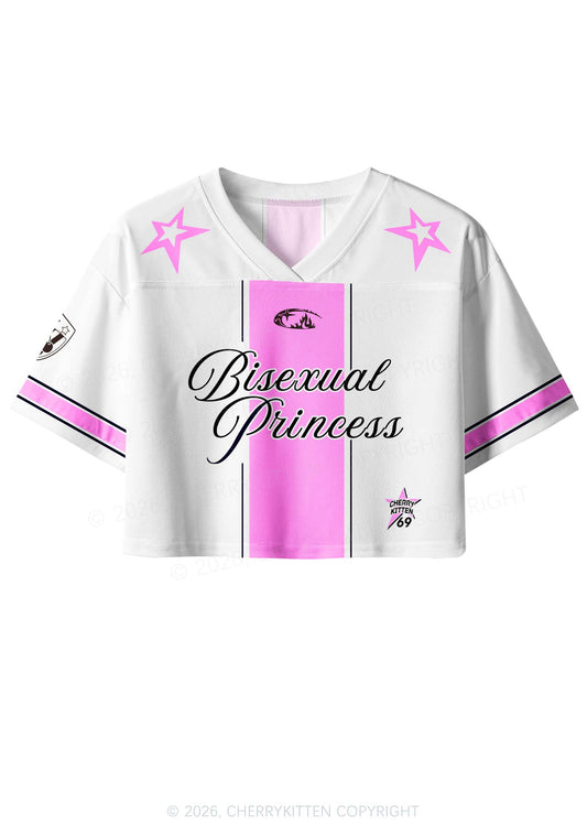 White Bisexual Princess Pride Y2K Crop Sport Jersey Shirts Cherrykitten