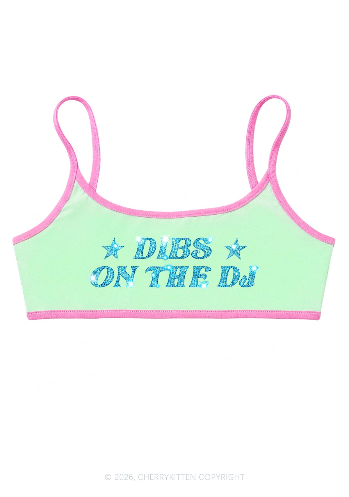 Rhinestone Dibs On The Dj Y2K Super Crop Cami Cherrykitten