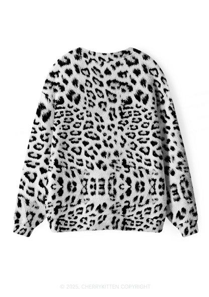 Black Leopard Y2K Christmas Cardigan Knit Sweatshirt Cherrykitten