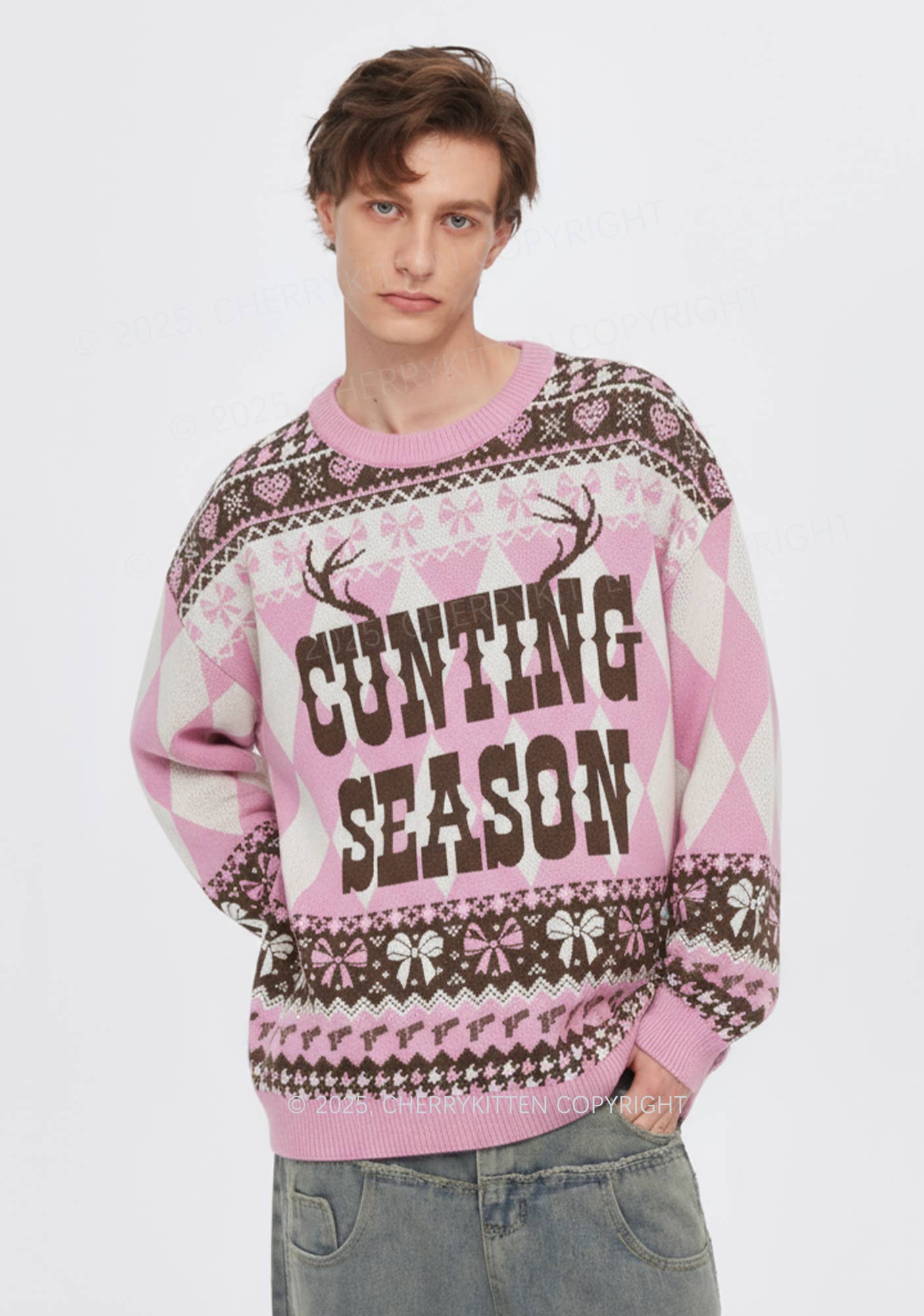 Pink Cunting Season Y2K Christmas Knit Sweatshirt Cherrykitten
