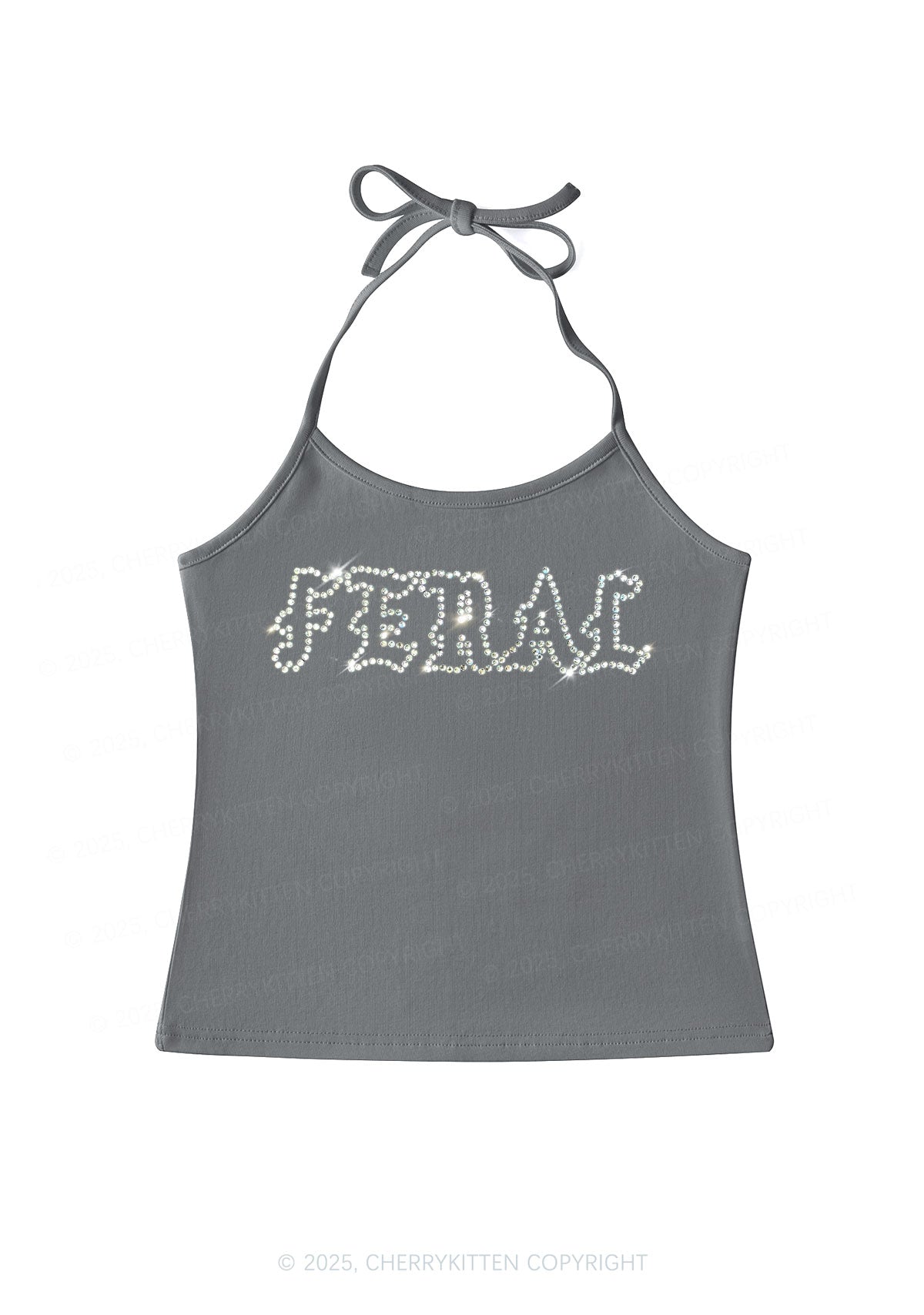 Rhinestone Feral Y2K Halter Neck Cami Cherrykitten