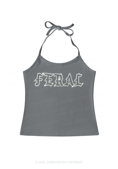 Rhinestone Feral Y2K Halter Neck Cami Cherrykitten