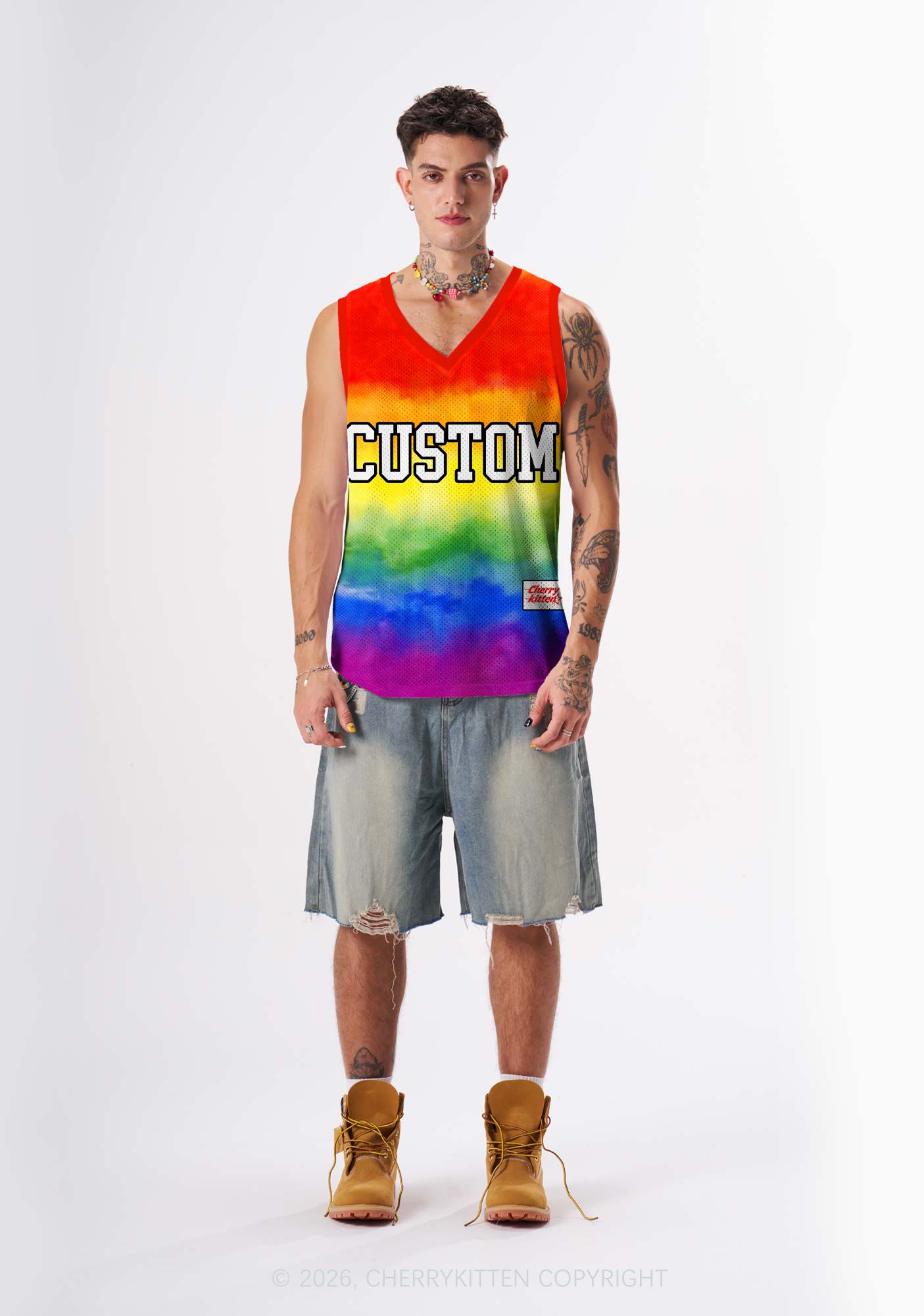 Custom Rainbow Flag Pride Y2K Sport Jersey Tank Cherrykitten