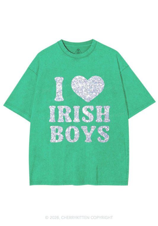 Glitter I Love Irish Boys St Patricks Y2K Shirts Washed Tee Cherrykitten