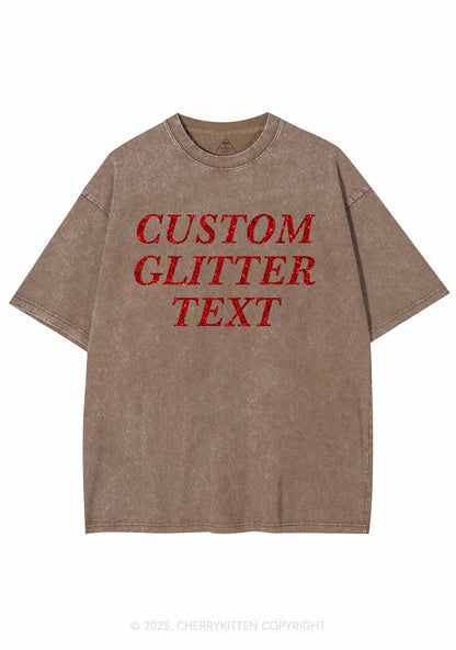 Custom Text Glitter Y2K Shirts Washed Tee Cherrykitten