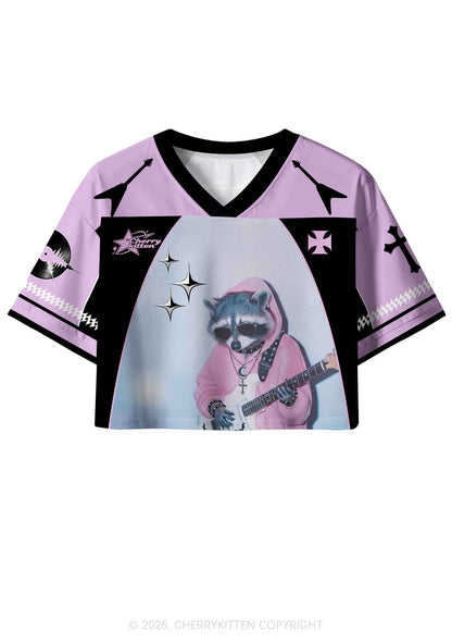 Pink Hoodie Raccoon DJ Y2K Crop Sport Jersey Shirts Cherrykitten