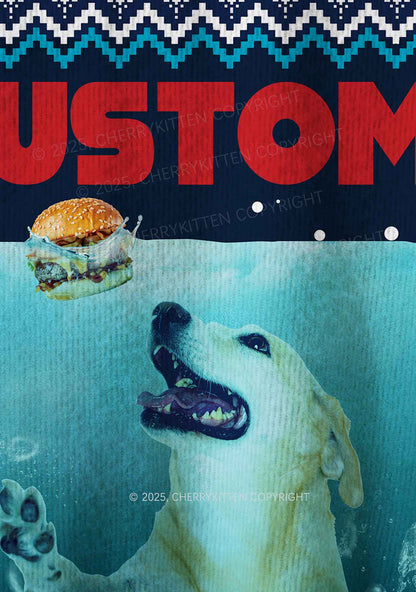 Custom Jowls Dog Y2K Christmas Knit Sweatshirt Cherrykitten