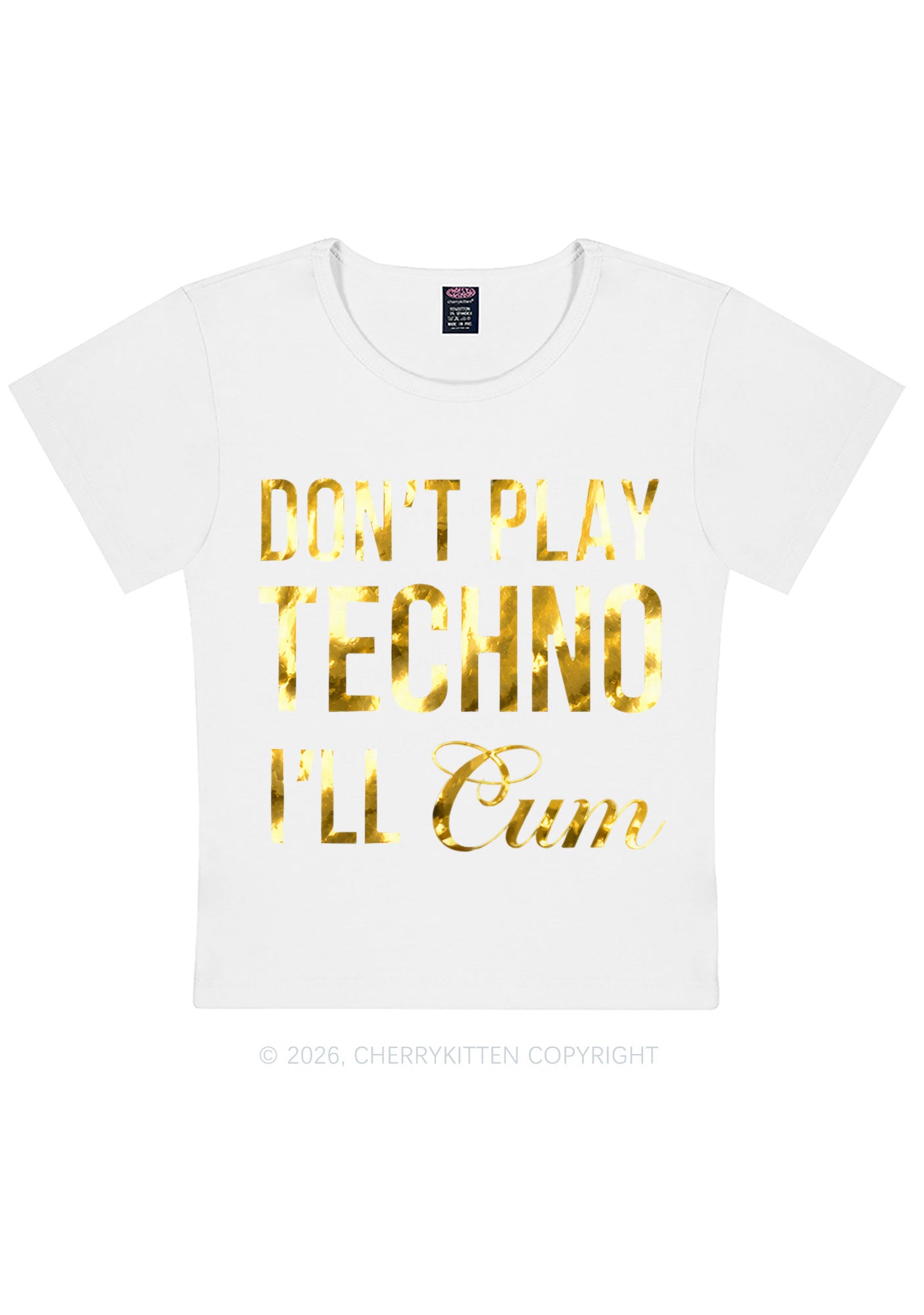 Dont Play Techno Silver Foil Printed Y2K Baby Tee Cherrykitten