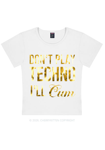 Dont Play Techno Silver Foil Printed Y2K Baby Tee Cherrykitten