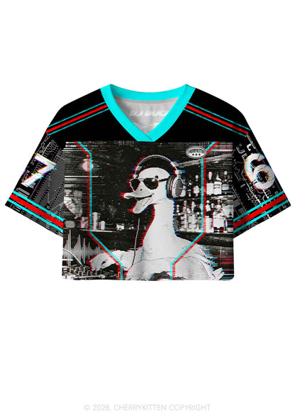 Retro Glitch DJ Duck Y2K Crop Sport Jersey Shirts Cherrykitten