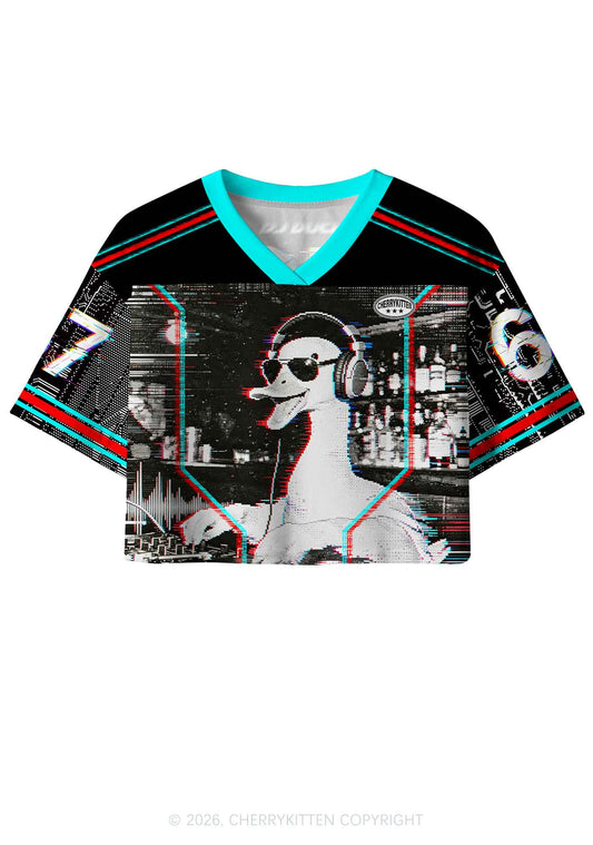 Retro Glitch DJ Duck Y2K Crop Sport Jersey Shirts Cherrykitten