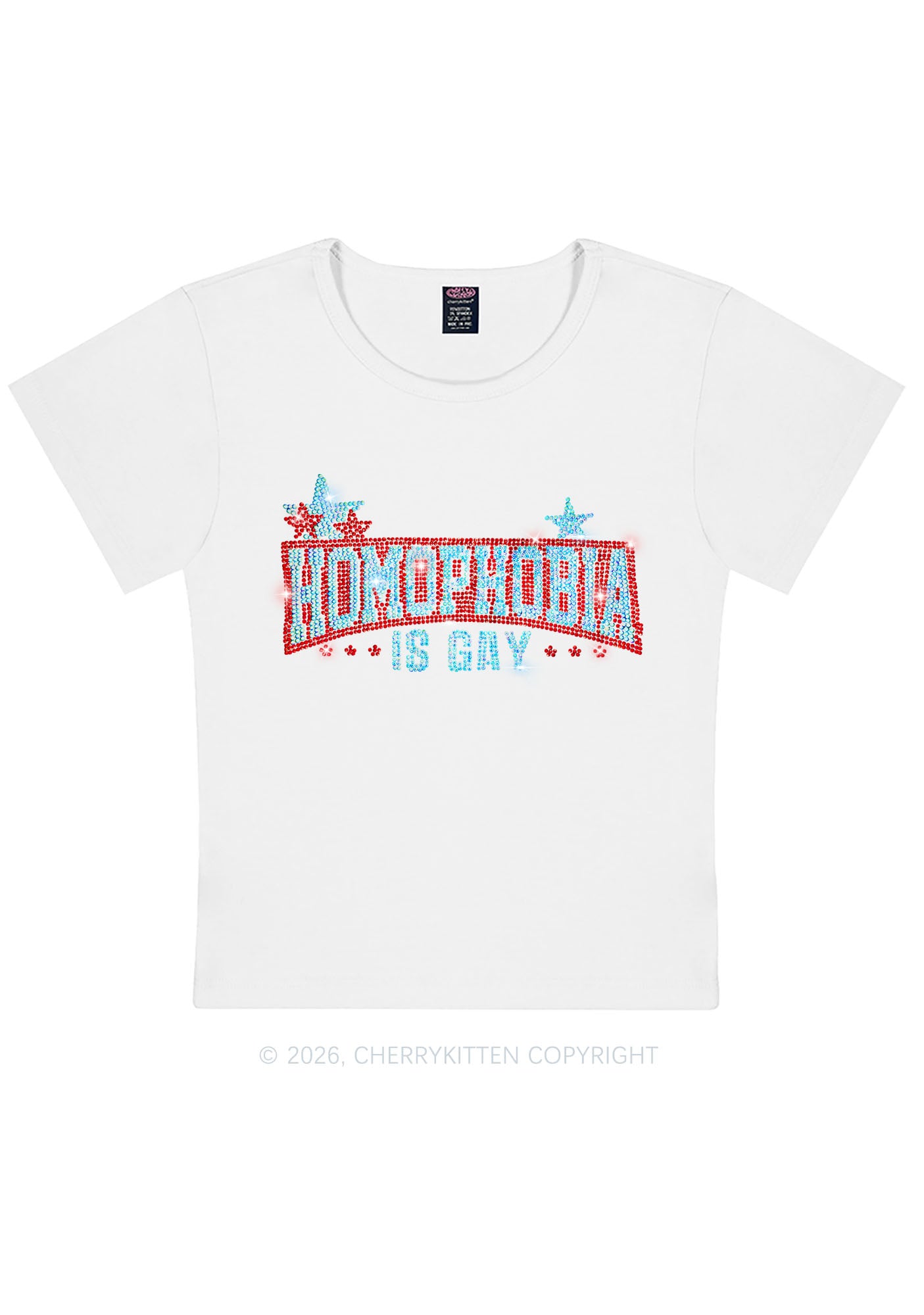 Rhinestone Homophobia Is Gay Pride Y2K Baby Tee Cherrykitten