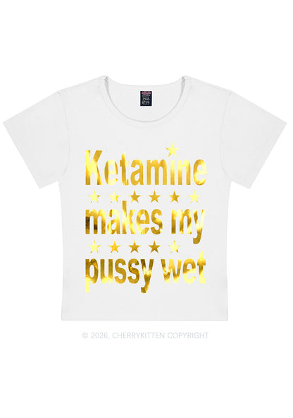 K Makes My Puxxy Wet Silver Foil Printed Y2K Baby Tee Cherrykitten