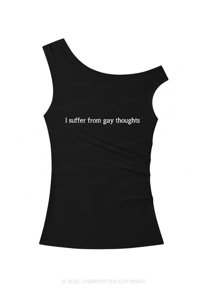 Suffer From Gay Thoughts Pride Y2K Off Shoulder Tank Top Cherrykitten