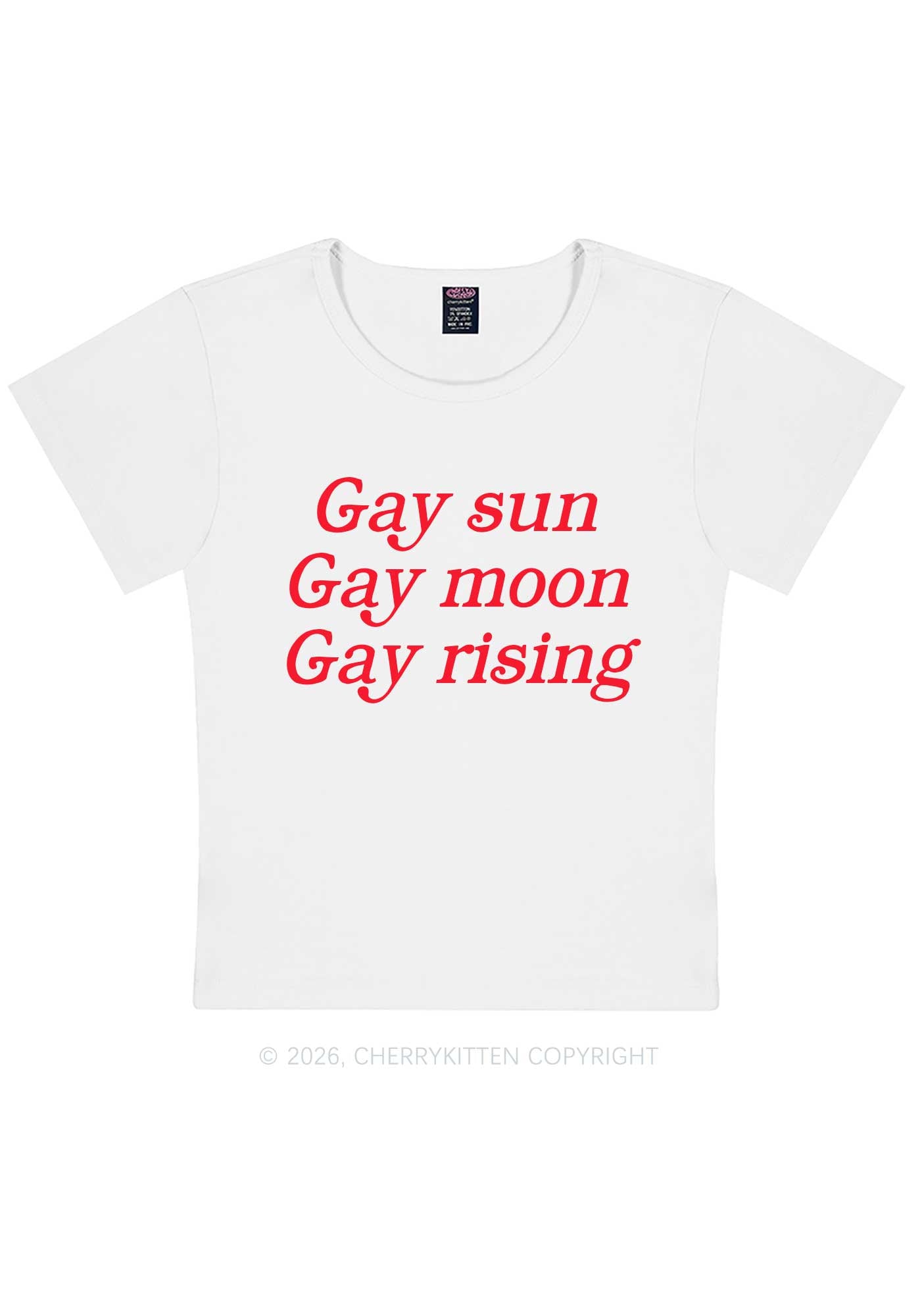 Gay Sun Moon Rising Pride Y2K Baby Tee Cherrykitten