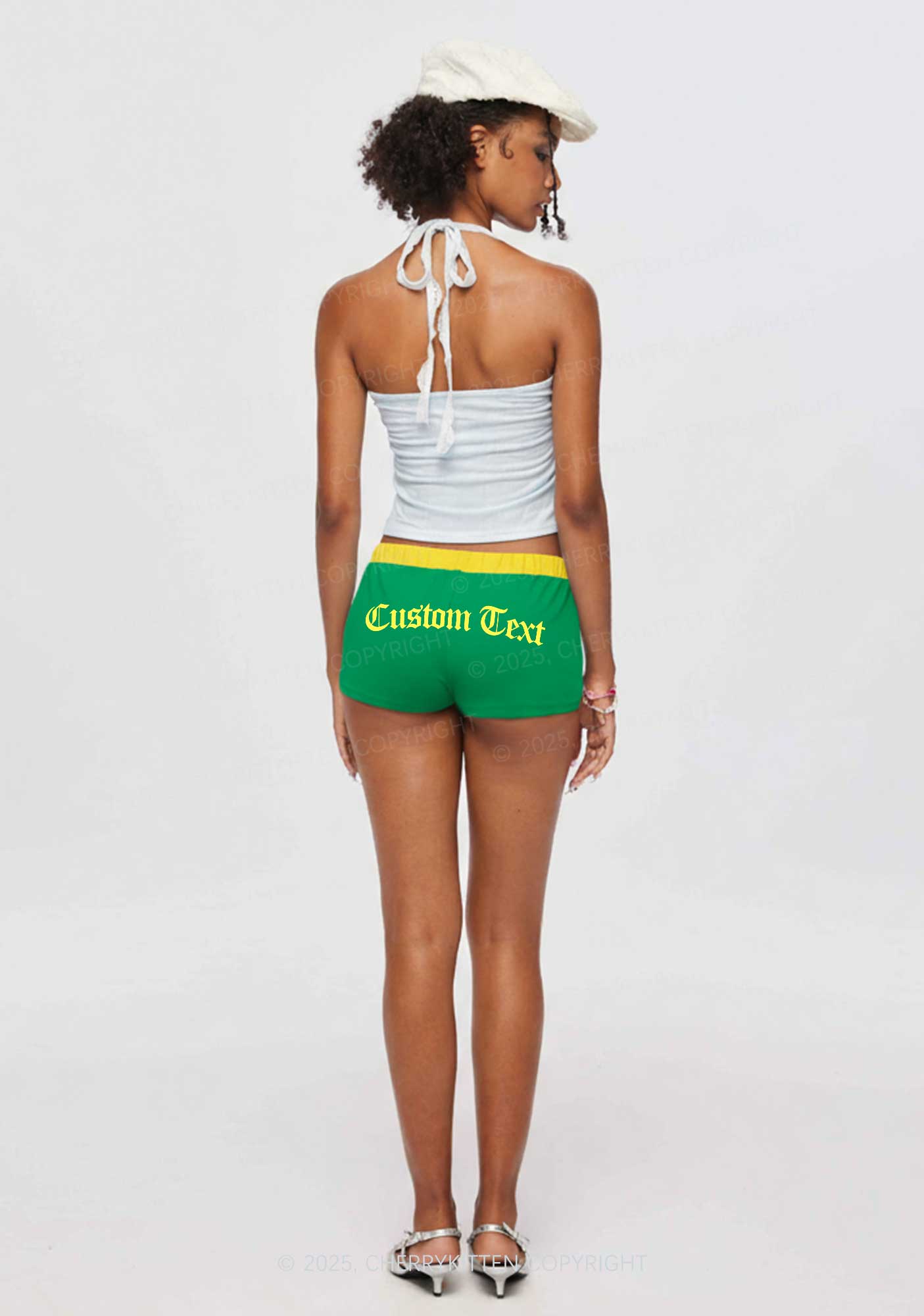 Custom Gothic Text Y2K Drawstring Mini Shorts Cherrykitten