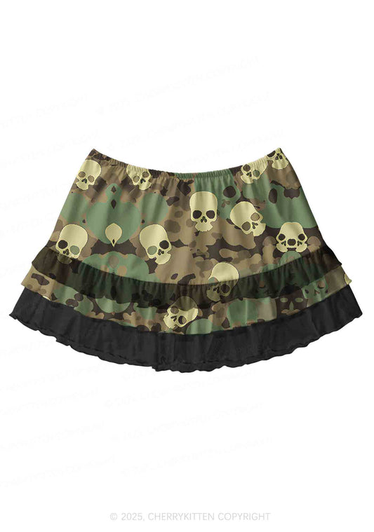 Halloween Camouflage Skull Y2K Print Mini Layered Skirt Cherrykitten