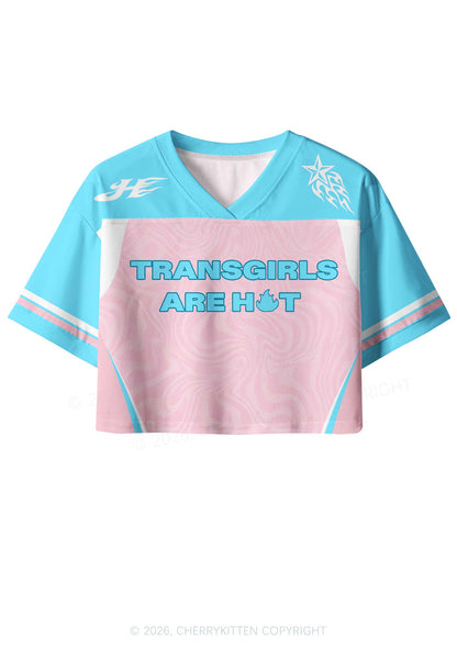 Transgirls Are Hot Pride Y2K Crop Sport Jersey Shirts Cherrykitten