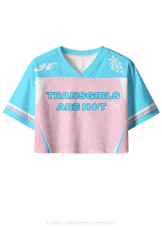 Transgirls Are Hot Pride Y2K Crop Sport Jersey Shirts Cherrykitten