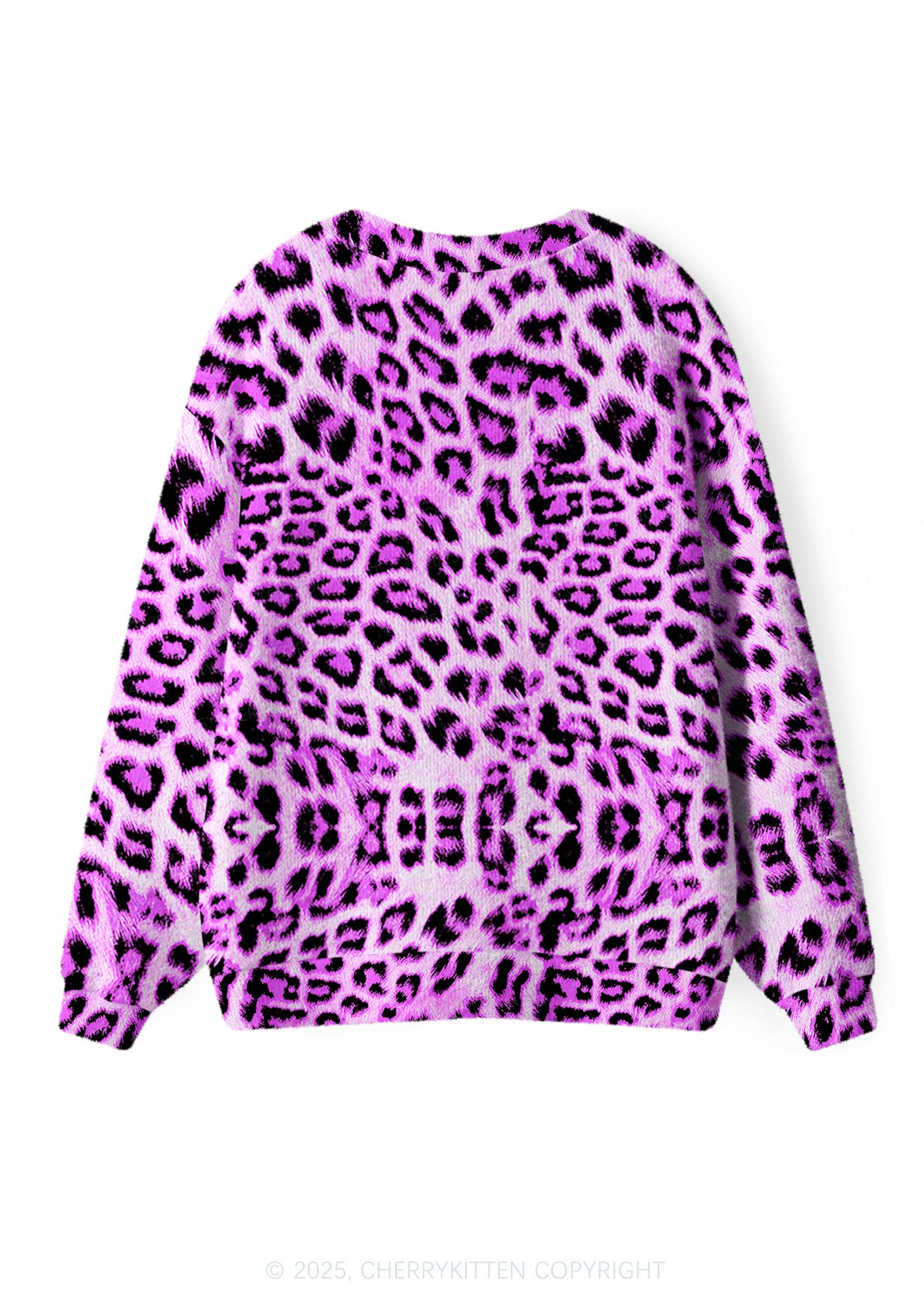 Dark Purple Leopard Y2K Christmas Cardigan Knit Sweatshirt Cherrykitten