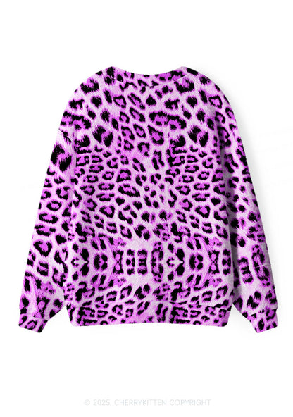 Dark Purple Leopard Y2K Christmas Cardigan Knit Sweatshirt Cherrykitten