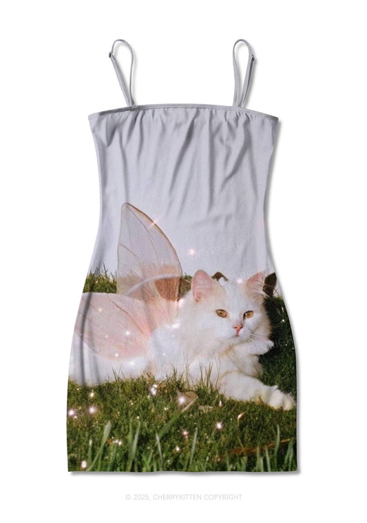 Fairy Cat Y2K Print Slip Dress Cherrykitten