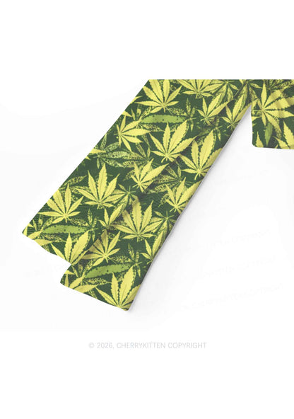 Green Wxxd Leaf Y2K Mesh Long Sleeve Crop Top Cherrykitten