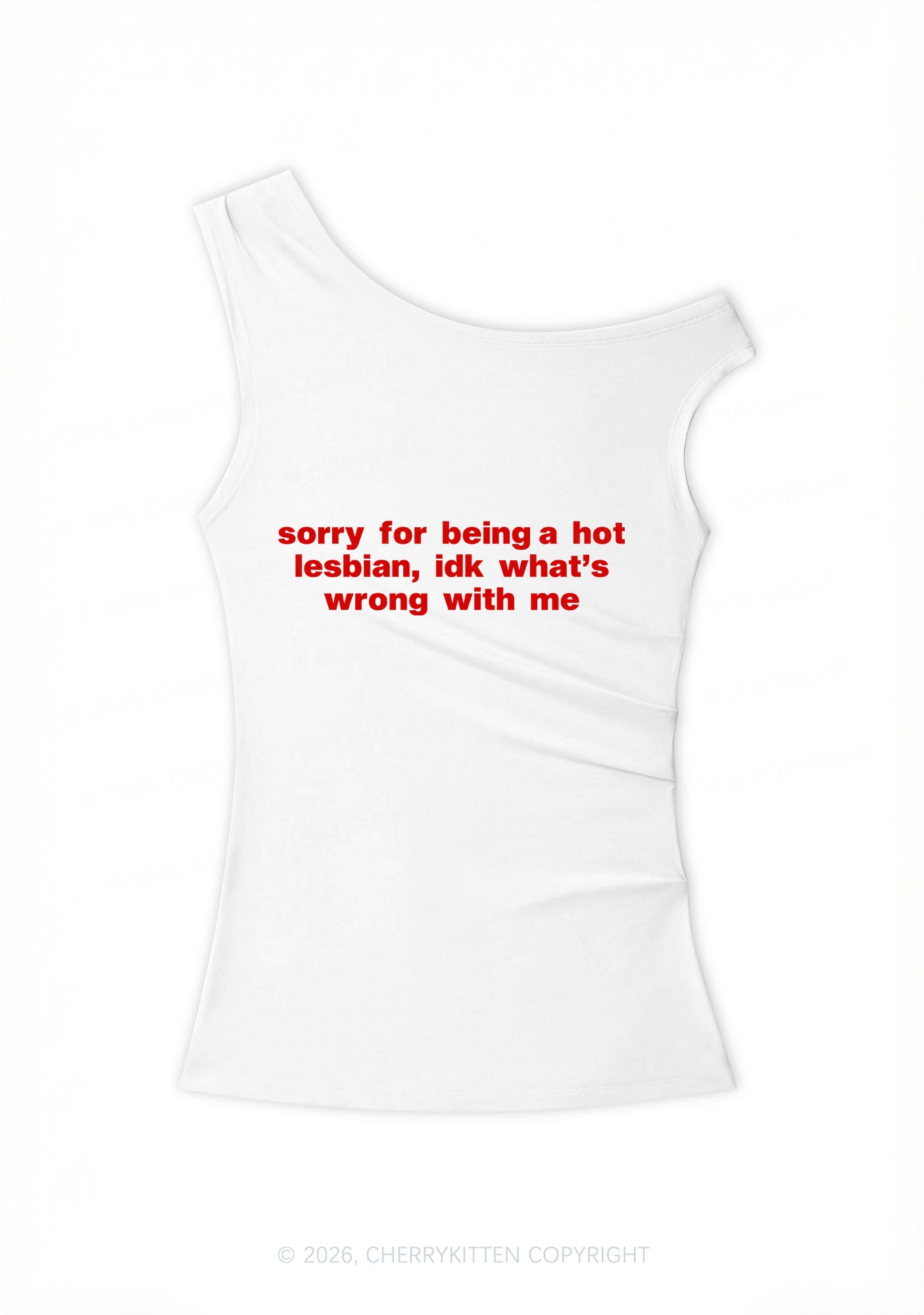 Sorry For Being Hot Lesbian Pride Y2K Off Shoulder Tank Top Cherrykitten
