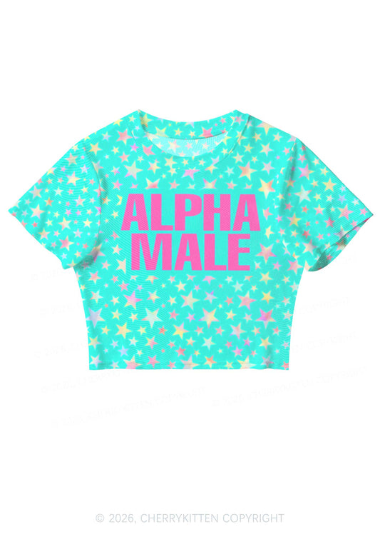 Blue Alpha Male Star Y2K Mesh Crop Top Cherrykitten