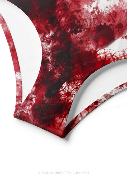 Halloween Blood Stains On White Y2K Print Bikini Set Cherrykitten