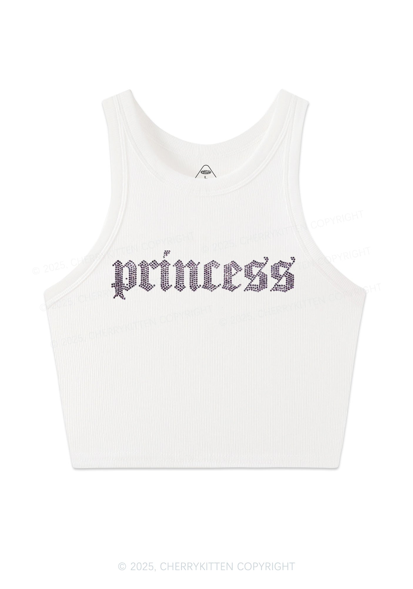 Rhinestone Princess Y2K Crop Tank Top Cherrykitten