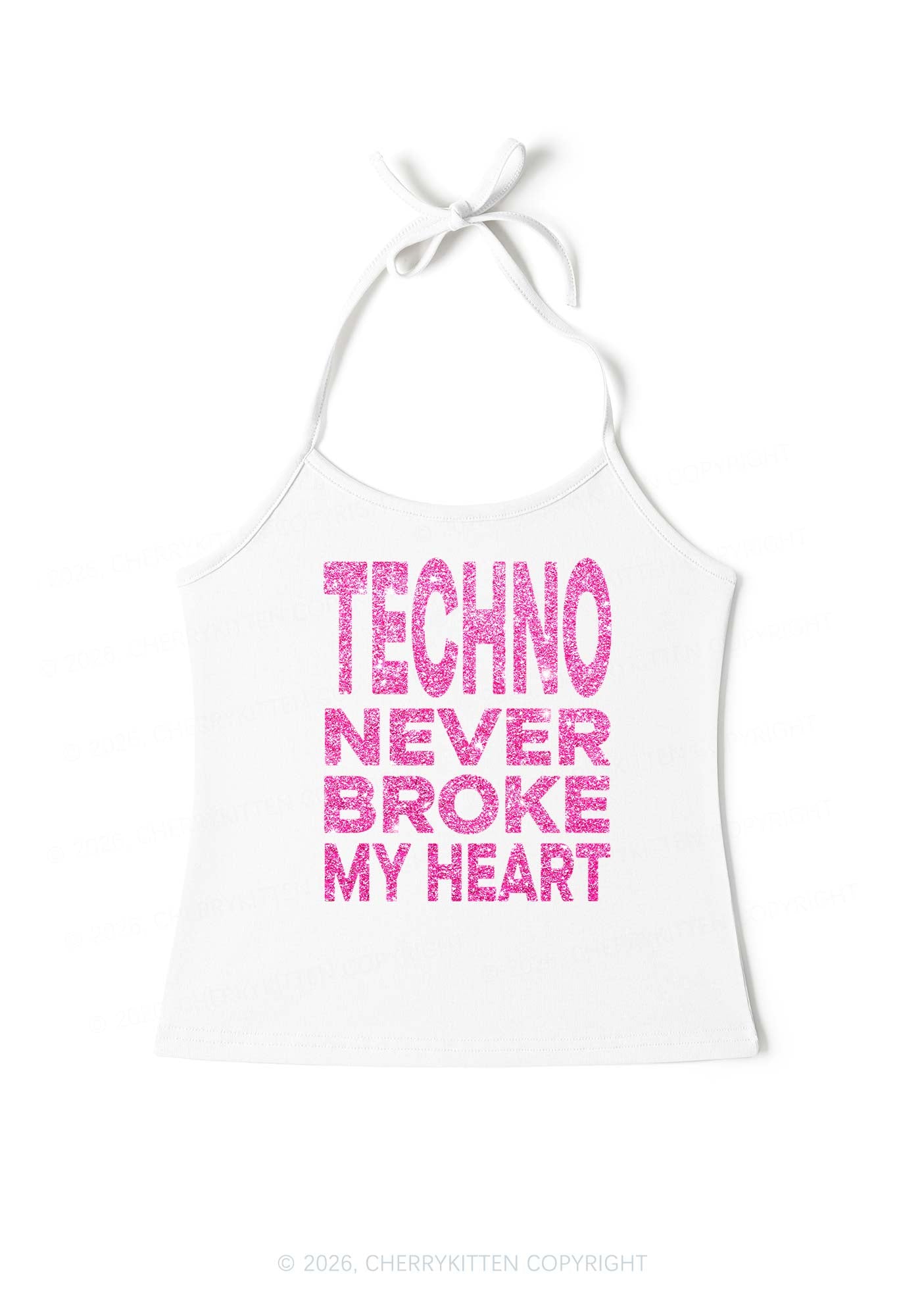 Glitter Techno Heart Y2K Halter Neck Cami Cherrykitten