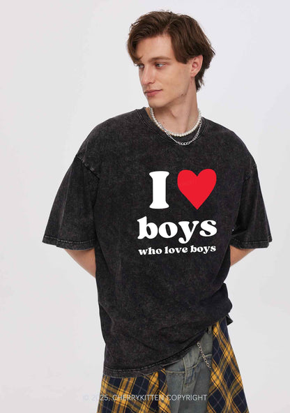 I Love Boys Pride Y2K Shirts Washed Tee Cherrykitten
