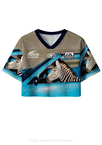Zebra Driver Y2K Crop Sport Jersey Shirts Cherrykitten