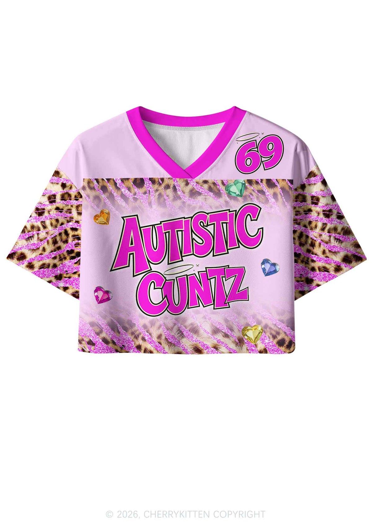 Autistic Cxxt Sparkle Pink Leopard Y2K Crop Sport Jersey Shirts Cherrykitten