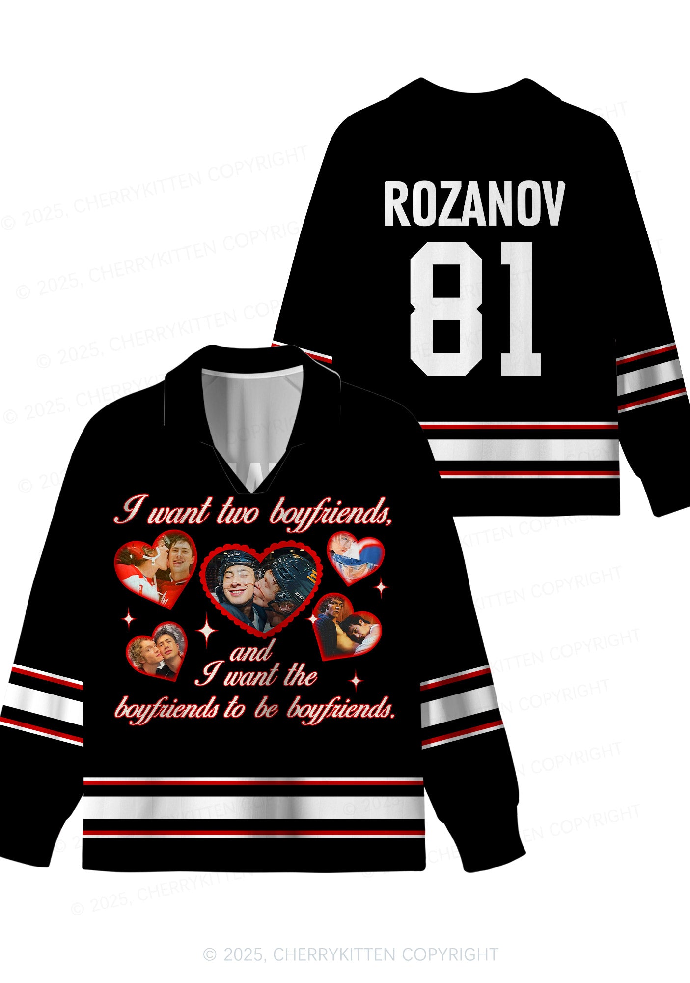 Black I Want Two Boyfriends HR Y2K Long Sleeve Sport Jersey Shirts Cherrykitten