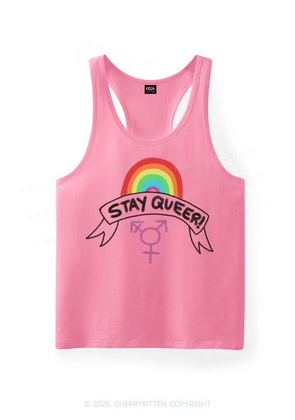 Stay Queer Pride Y2K Men Racerback Tank Top Cherrykitten