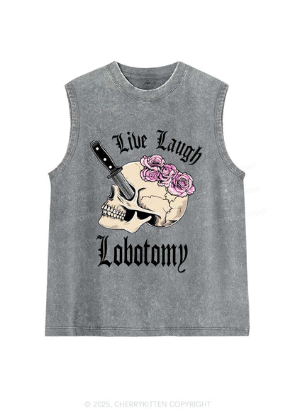 Live Laugh Lobotomy Skull Y2K Washed Muscle Tank Cherrykitten