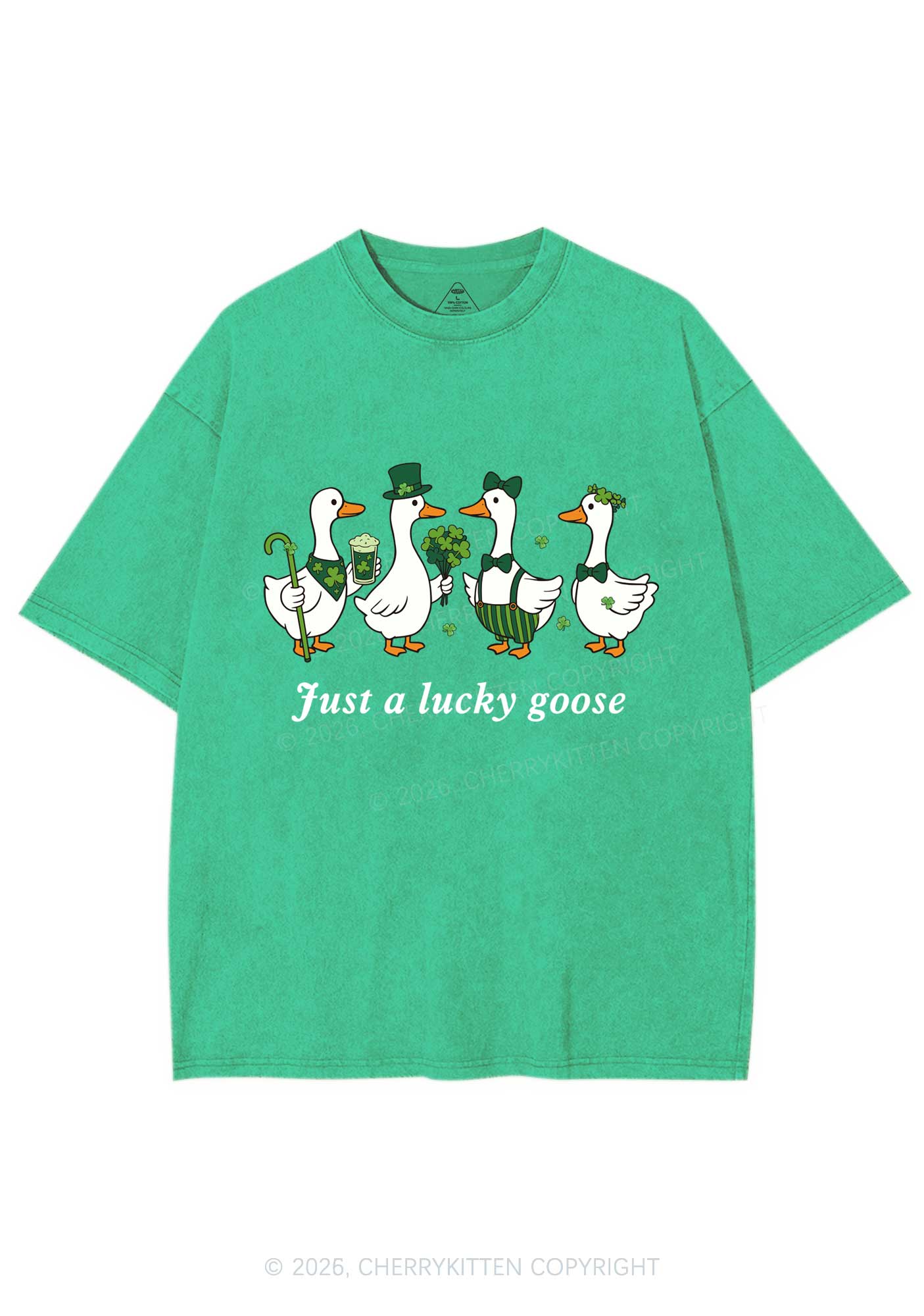 Just A Lucky Goose St Patricks Y2K Shirts Washed Tee Cherrykitten