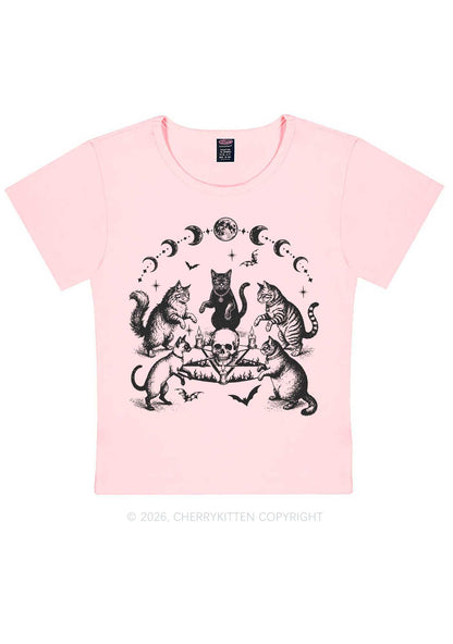 Halloween Cats Moon Phase Skull Y2K Baby Tee Cherrykitten