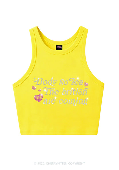 Rhinestone Body So Tea Y2K Crop Tank Top Cherrykitten