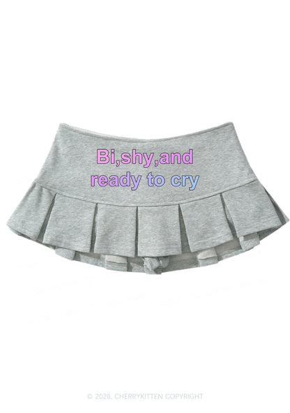 Bi Shy And Ready To Cry Pride Y2K Mini Pleated Skirts Cherrykitten