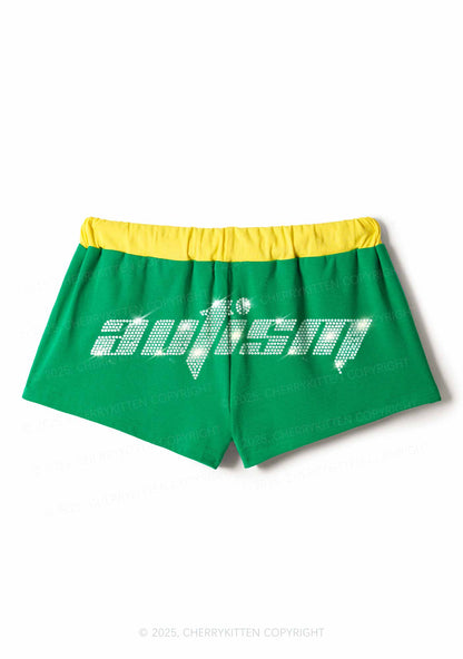 Rhinestone Autism Y2K Drawstring Mini Shorts Cherrykitten