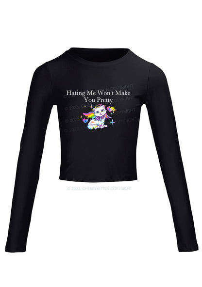 Hating Me Won't Make You Pretty Long Sleeve Crop Top Cherrykitten