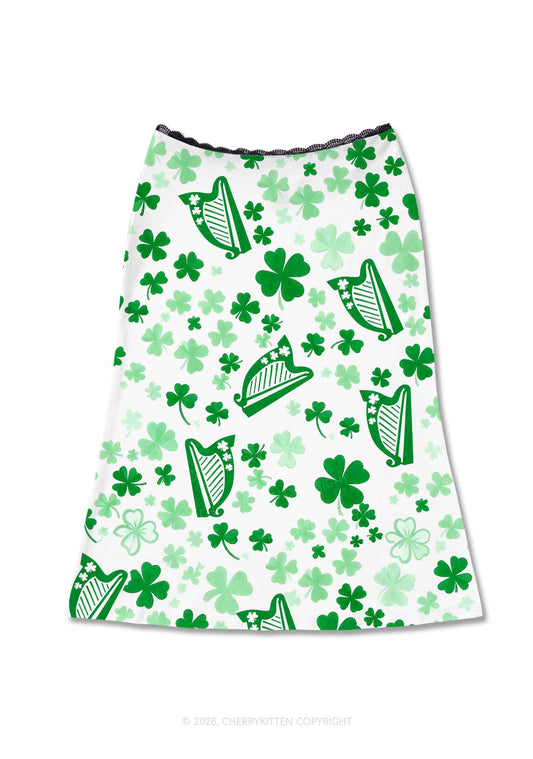Clover Harp St Patricks Y2K Print Midi Skirt Cherrykitten