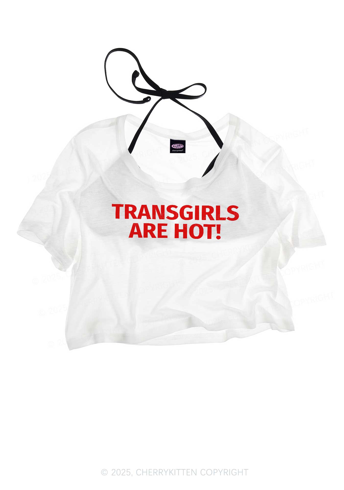Transgirls Are Hot Pride Y2K Sheer Crop Tee Cherrykitten